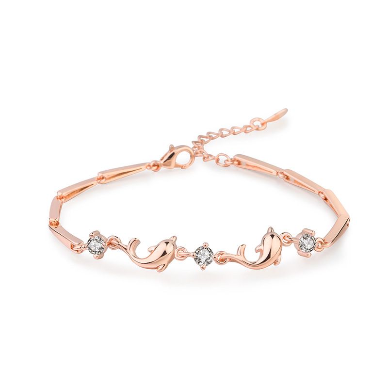 Bracciale in oro rosa con delfino in stile coreano per donna, bracciale con zircone intarsiato di celebrità di Internet, gioielli alla moda per studenti_voghion.com