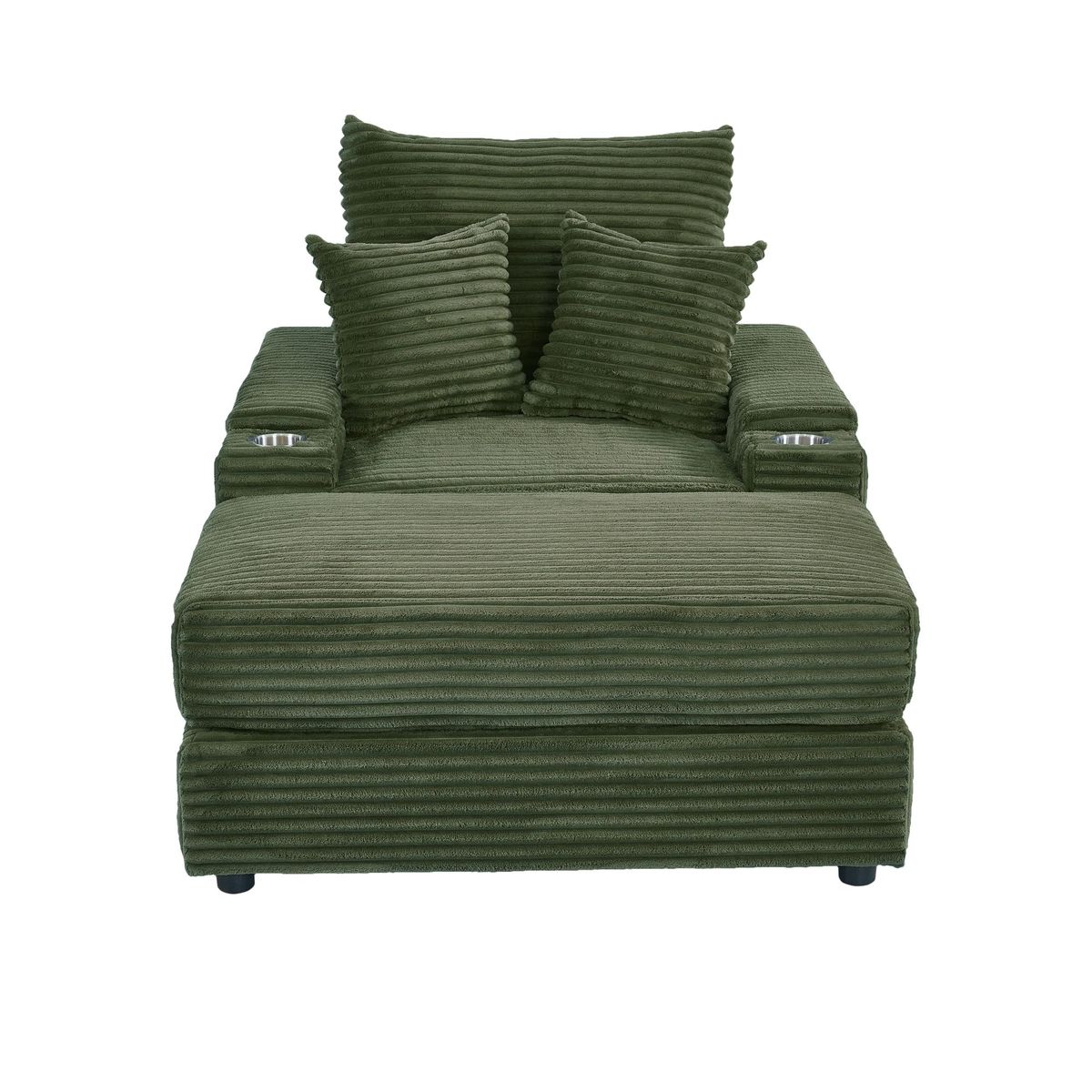 Spring Upholstered Armchair And Ottoman Set - Comfortable Single Sofa With Cup Holder , Corduroy Fabric And Storage, Perfect For Living Room Or Bedroom (Green)_voghion.com