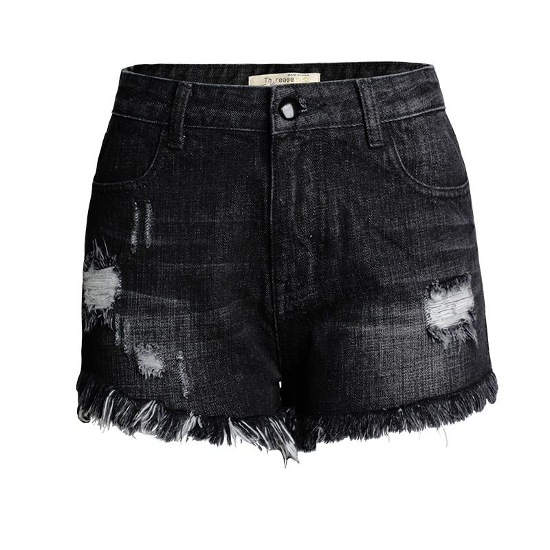 Abbigliamento donna buchi estivi, baffi irregolari, shorts a vita alta in denim con frange, hot pants da star_voghion.com