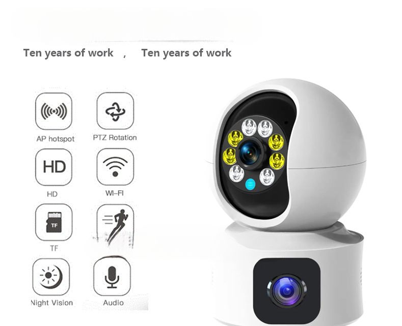 Drahtlose WiFi Smart Dual Screen Überwachung 360° drehbare Vollfarb-Binokularkamera_voghion.com