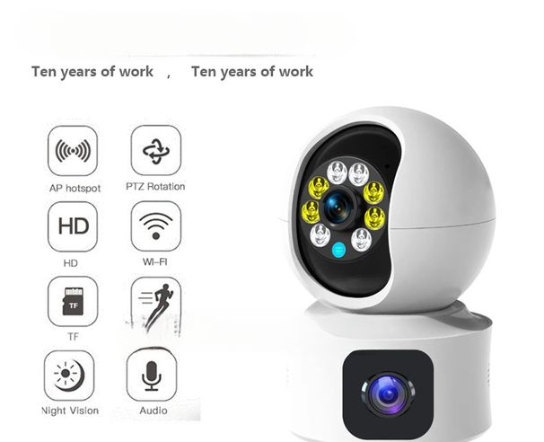 Drahtlose WiFi Smart Dual Screen Überwachung 360° drehbare Vollfarb-Binokularkamera_voghion.com