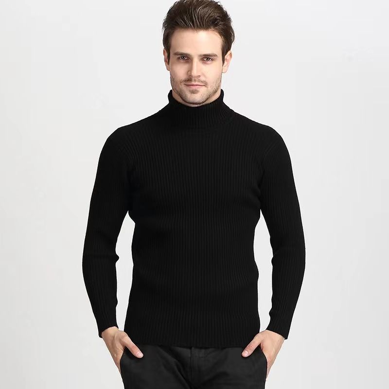 Pull à col haut pour hommes, taille décontractée, solide, motif Vertical, avec sous-couche, automne et hiver_voghion.com