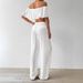 Women's Clothing Two Piece Suit Summer Wrinkled Cloth Solid Color One Shoulder Tube Top High Waist Wide Leg Pants Casual Beach Suit_voghion.com