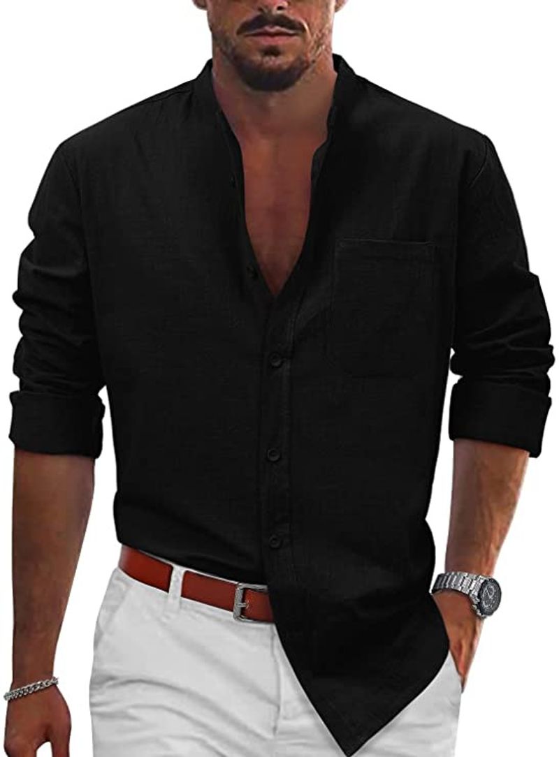 Herren 2023 Neueste Beliebte Freizeithemd Mit Knöpfen Langarm Baumwolle Leinen Hemden Strand Casual Hemden Tops Mann_voghion.com