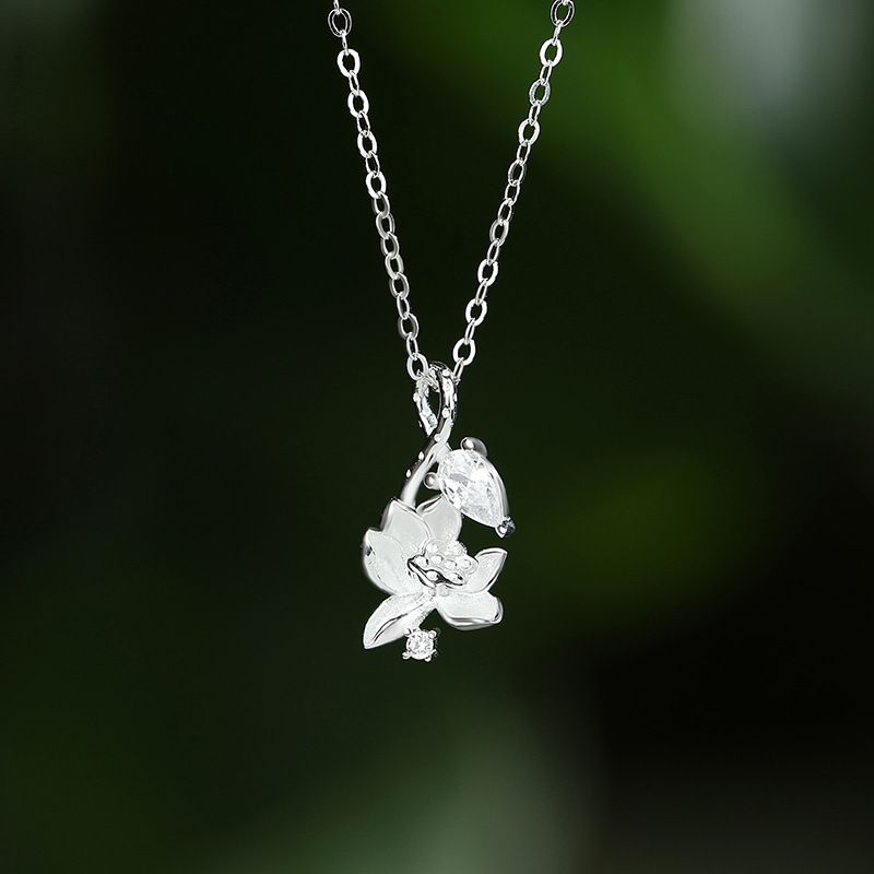 Nytt 999 fot silverhalsband med lotusvärlden Qinghuan för kvinnor, lätt lyx, nischdesign, nytt temperament, mångsidigt_voghion.com