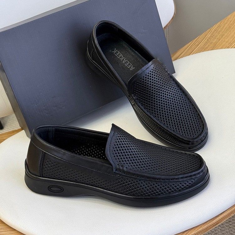 Men's Summer Genuine Hollow Breathable Perforated Shoes Top Layer Cowhide Soft Casual Formal Leather Sandals For Men_voghion.com