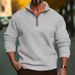 Autumn And Winter Napped Fabric Men's Casual Long Sleeve Hoodie Solid Color Half Zip Stand Collar T-shirt Top Men's Pullover_voghion.com