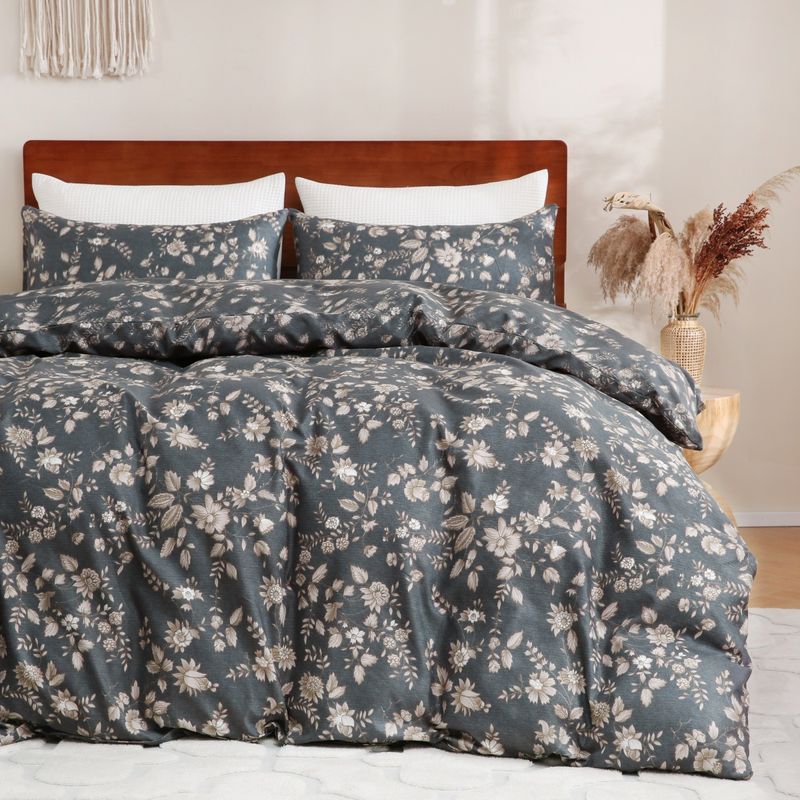 Soft Fiber Floral Dark Double Sided Printed Quilt Cover Duvet Cover Home Textile Bedding Three Piece Set_voghion.com