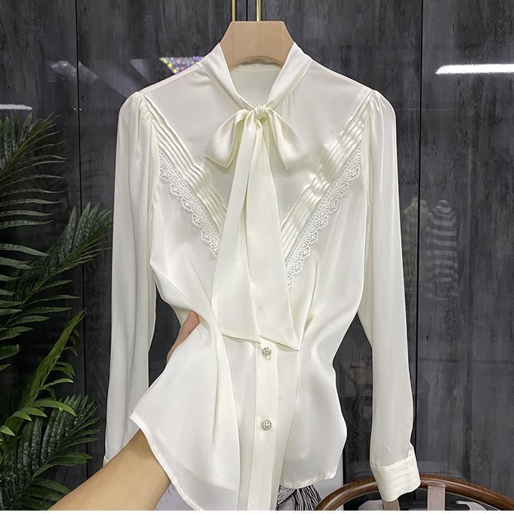 Abbigliamento femminile Potente OEM! Conquista facilmente il buon temperamento quando lo indossi! Camicia in seta con nastro fresco per donna 2200_voghion.com