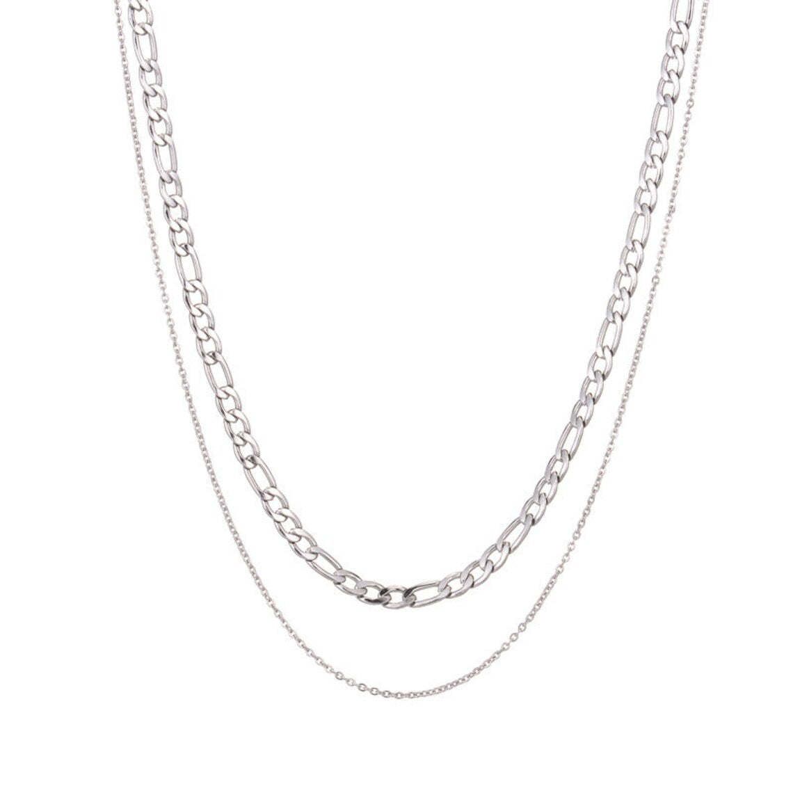 Collana con ciondolo a forma di maglione Figaro, a doppio strato, in acciaio inossidabile cubano dorato con catena a clavicola impilata, di alta qualità e con temperamento raffinato._voghion.com