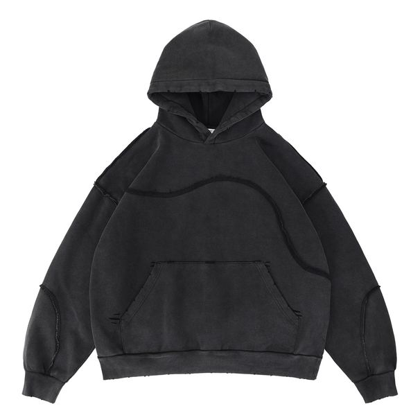 Herren-Kapuzenpullover mit Retro-Reverse-Muster – Dekonstruiertes Spleißdesign, Streetwear-Mode (Schwarz, M-XL)_voghion.com