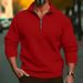 Autumn And Winter Napped Fabric Men's Casual Long Sleeve Hoodie Solid Color Half Zip Stand Collar T-shirt Top Men's Pullover_voghion.com