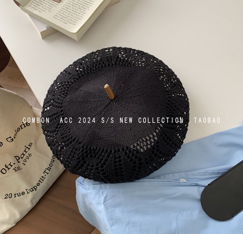 Recién llegados, boinas japonesas de tejido hueco dulce para mujer, gorras de vacaciones de verano, forma cóncava, finas, transpirables, para mostrar la cara, pequeñas pintoras_voghion.com