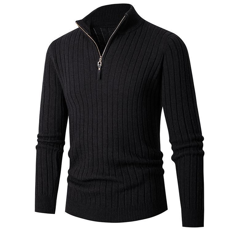Men's Clothing plus size men's sweater half zipper young and middle-aged knitwear trendy vertical stripe bottoming sweater_voghion.com