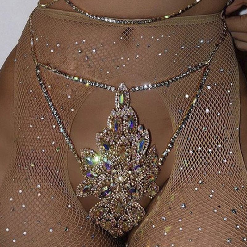 Smycken Färgglad Diamant Mönster Strass BH Kedja Fest Lyxig Glänsande Bikiniset_voghion.com