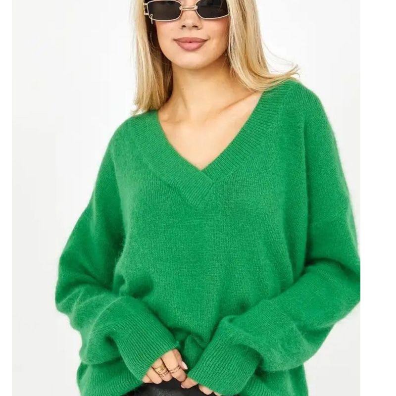 Women's clothing super soft V-neck imitation mink sweater for women, lazy style, loose knitted sweater for women_voghion.com