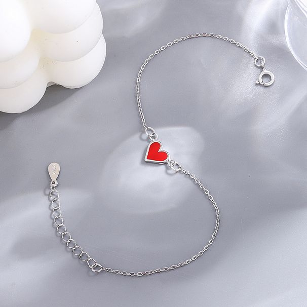 S Reines Silber Einfache Vielseitige Rot Elegante Schmuck Strand Fuß Zubehör Herz Fußkettchen Für Frauen_voghion.com