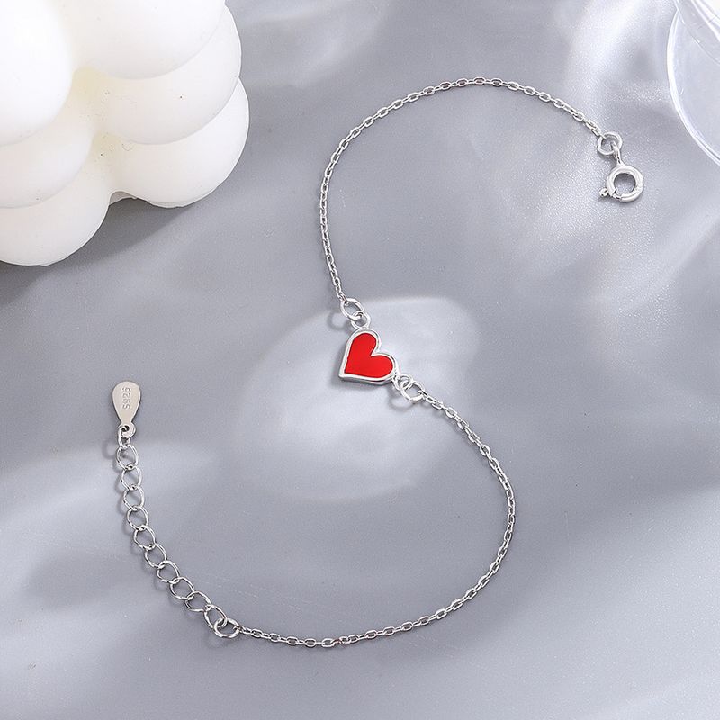 Cavigliera a forma di cuore, semplice, versatile, elegante, rossa, in argento puro, per donna_voghion.com
