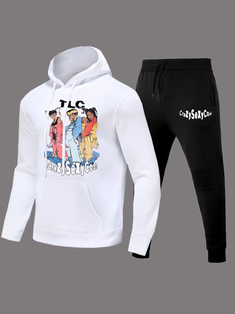 Costume décontracté de sweat-shirt à capuche de bloc de couleur CIAZYSBXYCOOL costume de sweat-shirt imprimé de lettre et de pantalons de survêtement_voghion.com