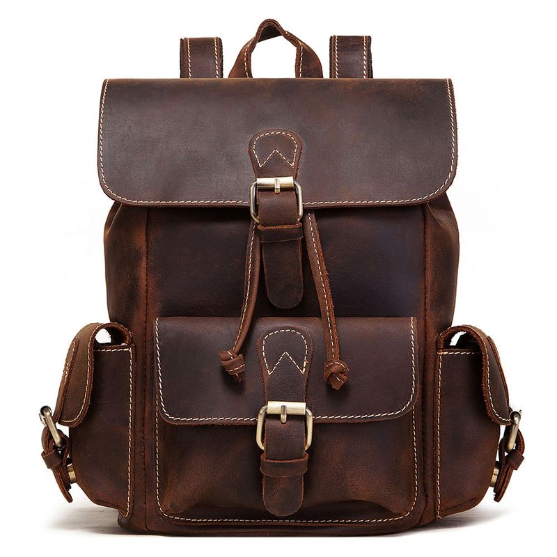 LazyZoom Crazy Horse Couro Masculino Esportes Caminhadas Mochila de Viagem Estudante Escolar Bolsa de Grande Capacidade_voghion.com