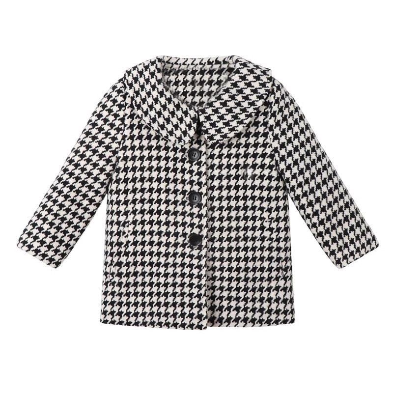 Cross Border Girls Baby Houndstooth Medium Length Wool Coat With Outer Tower Doll Collar Casual Outdoor Clothing_voghion.com