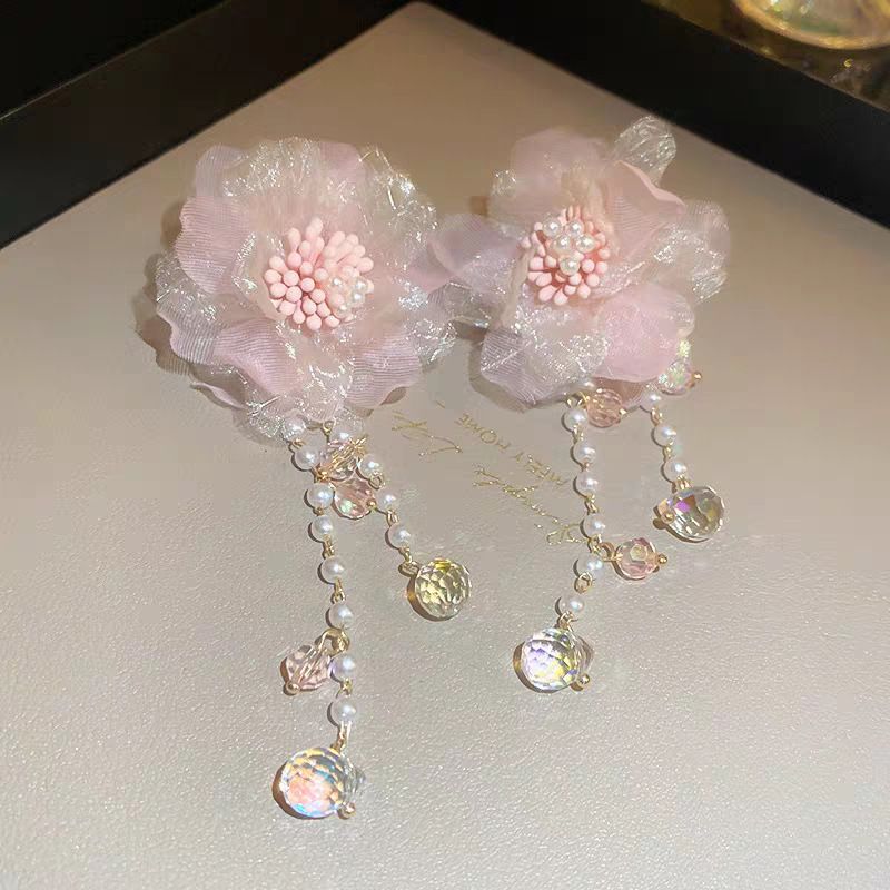 Pink Peach Blossom Flower 2024 New Color Series Sweet Girl Niche Design Light Luxury Elegant Earrings_voghion.com