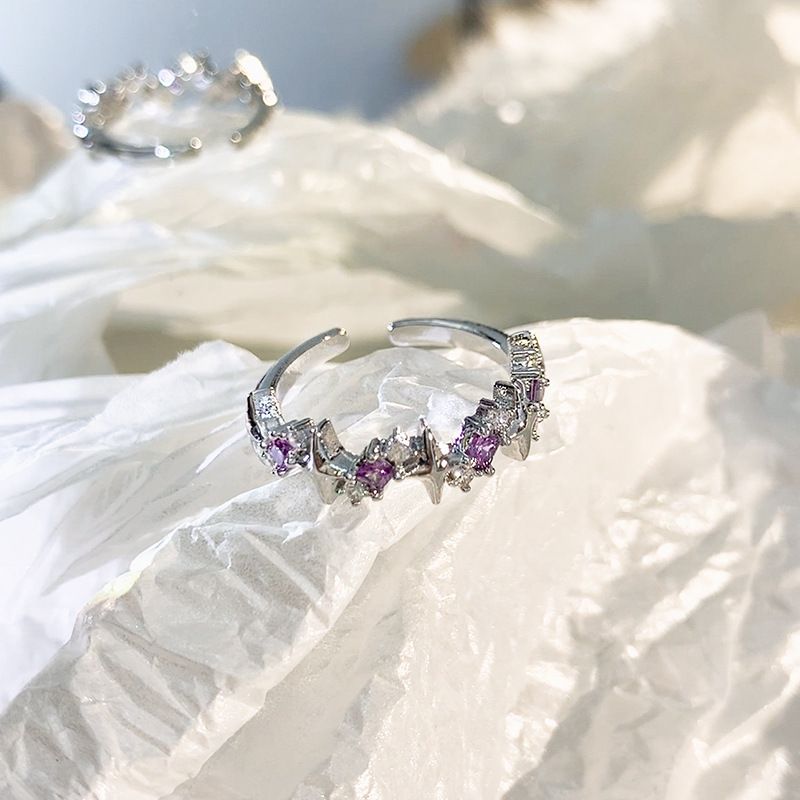 Bague en forme de cœur violet pour femme, luxe léger, design de niche, bague réglable en forme de cœur en diamant violet_voghion.com