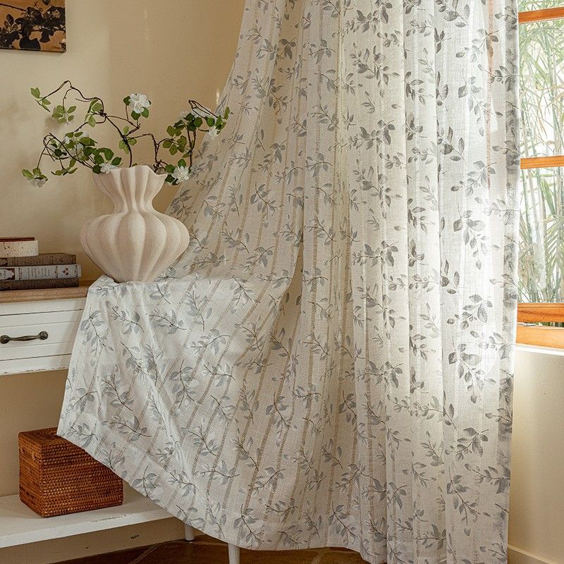Nordic Semi-Sheer Curtains With Phoenix Tail Pattern – Light Filtering Window Drapes For Living Room/Bedroom (132cm Width, 3 Hanging Styles)​_voghion.com