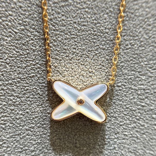 V Gold Hochwertige Ch Weißes Perlmuttkreuz K Roségold Halskette S925 Sterling Silber Schlüsselbeinkette_voghion.com