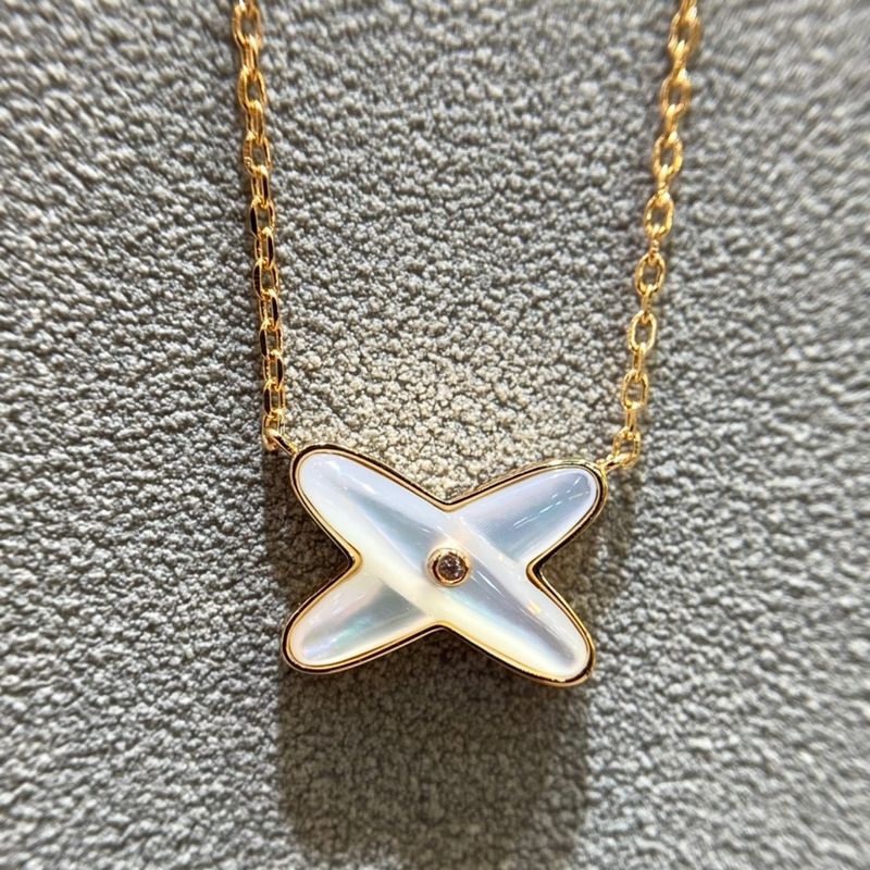 V Goud Hoge Kwaliteit Ch Wit Parelmoer Kruis K Roségouden Ketting S925 Sterling Zilveren Sleutelbeenketting_voghion.com