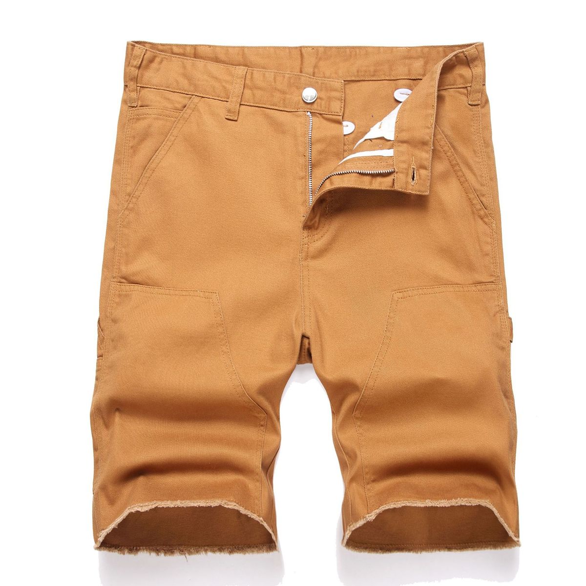 2024 Neue koreanische Mode Einfache Casual Vielseitige Denim Shorts Herren Gerade Schlanke Mittellange Hose_voghion.com