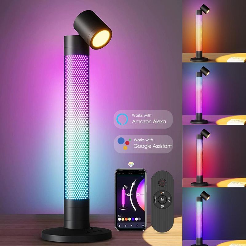 WiFi+Bluetooth Tuya App Smart Skrivebordslampe RGB Ambient LED Natlys Soveværelse Spilleværelse Dekoration Musik Rytme Atmosfære Lys_voghion.com