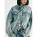 Fall Women's Oversized Denim Jacket Wide Leg Jeans Suit Lapel Long Sleeves Denim Jacket Coat Low-rise Wide Leg Ripped Jeans_voghion.com
