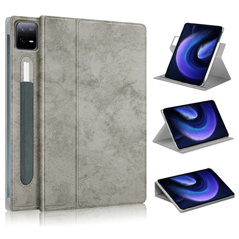 Per Xiaomi Pad 6 / 6 Pro 360 Rotazione Supporto Smart Custodia in Pelle per Tablet (Grigio)_voghion.com