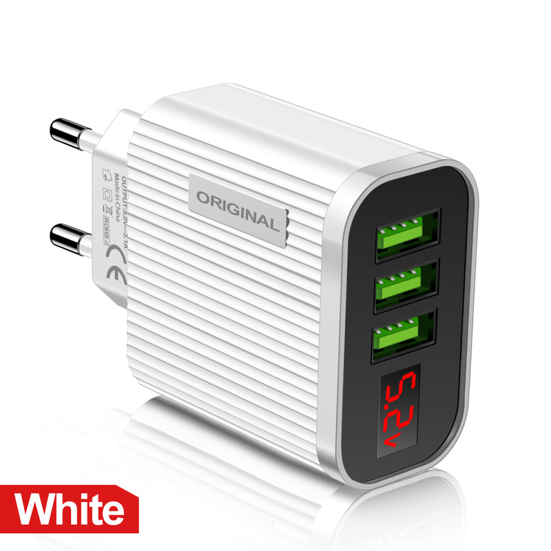 Caricatore rapido 3.1A 5V Caricatore USB portatile con display digitale a 3 porte Caricatore portatile montato a parete per telefono_voghion.com