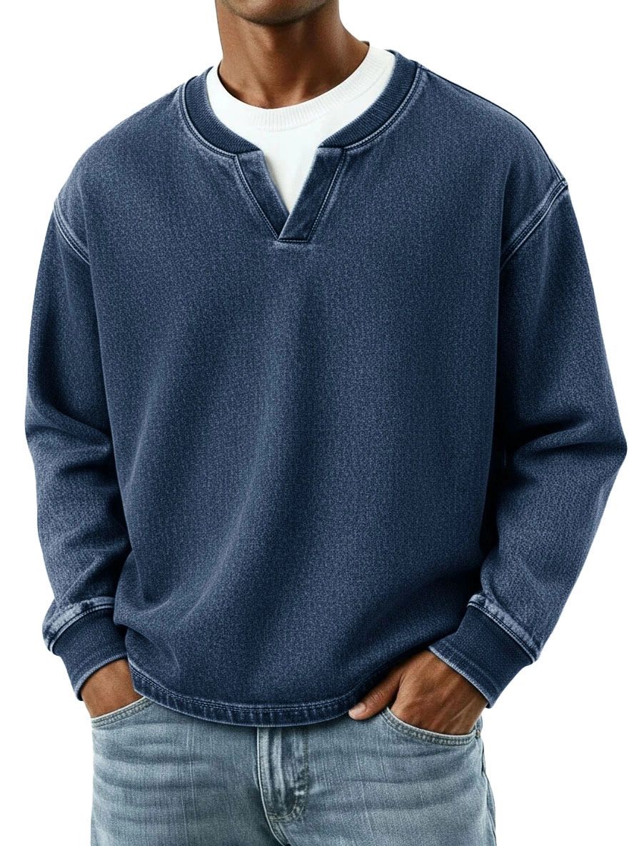 Maglione da uomo con scollo a V, vestibilità comoda oversize, look vintage lavato (S-XXL, 9 colori)_voghion.com
