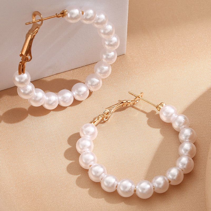 Orecchini a goccia in perle d'acqua dolce fatte a mano, stile coreano Dongdaemun, a forma di C, con grandi cerchi estivi_voghion.com