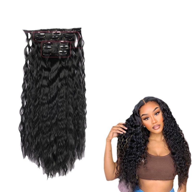 wool curl clip hair wig corn perm 6 piece set chemical fiber wig piece female water ripple hair extension piece_voghion.com