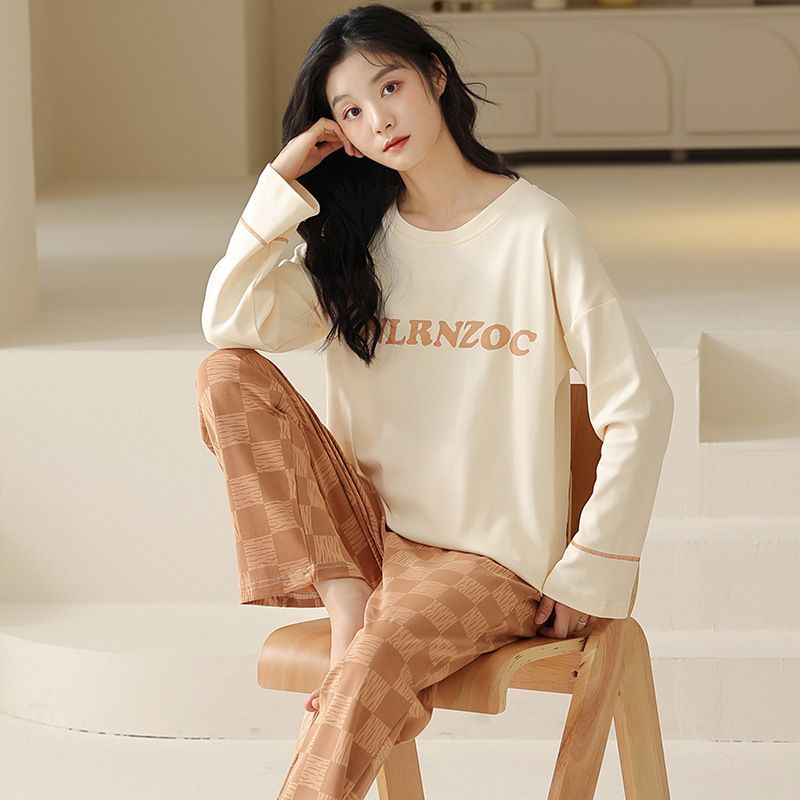 2023 Damen Frühling Baumwolle Langarm Pyjamas Niedlich Student Lässig Atmungsaktive Home Kleidung Set Herbst und Winter_voghion.com