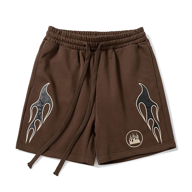 Pantalones cortos de baloncesto Supeeon para hombre, de 12,7 cm, de algodón con estampado de anacardos, corte holgado, para gimnasio | Cordón elástico | Bordado vintage | Negro/Marrón_voghion.com
