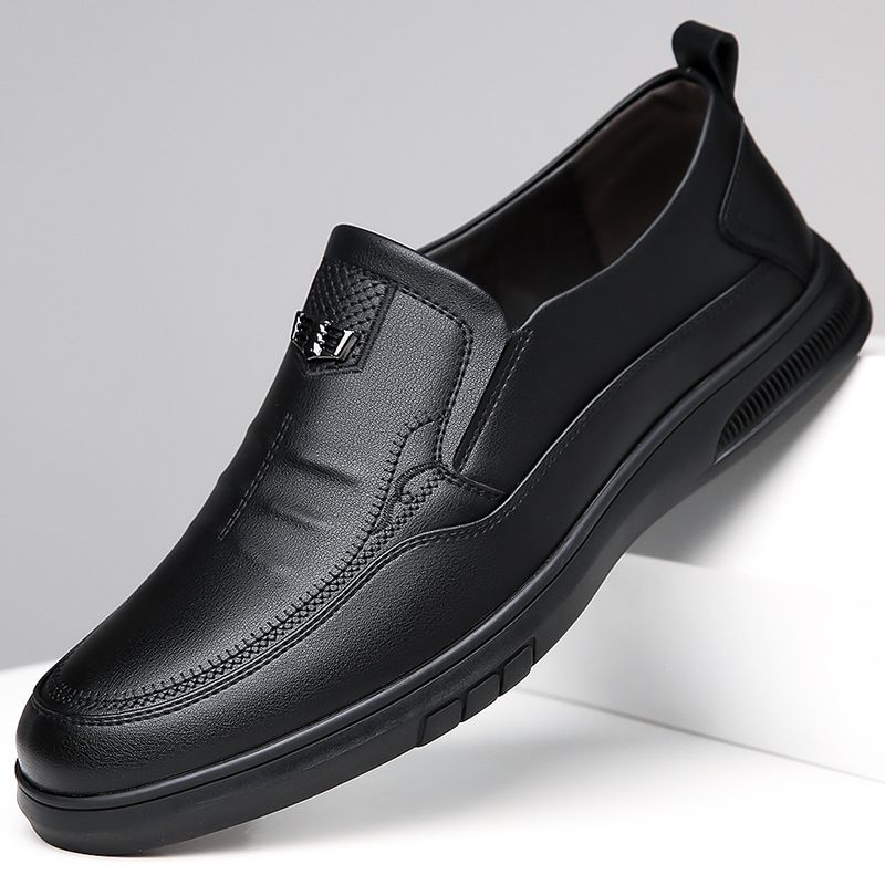 2025 Spring And Autumn Business Leisure Lace Up Men's Leather Soft Bottom Middle Aged Dad Shoe Cover Foot Single Shoes_voghion.com