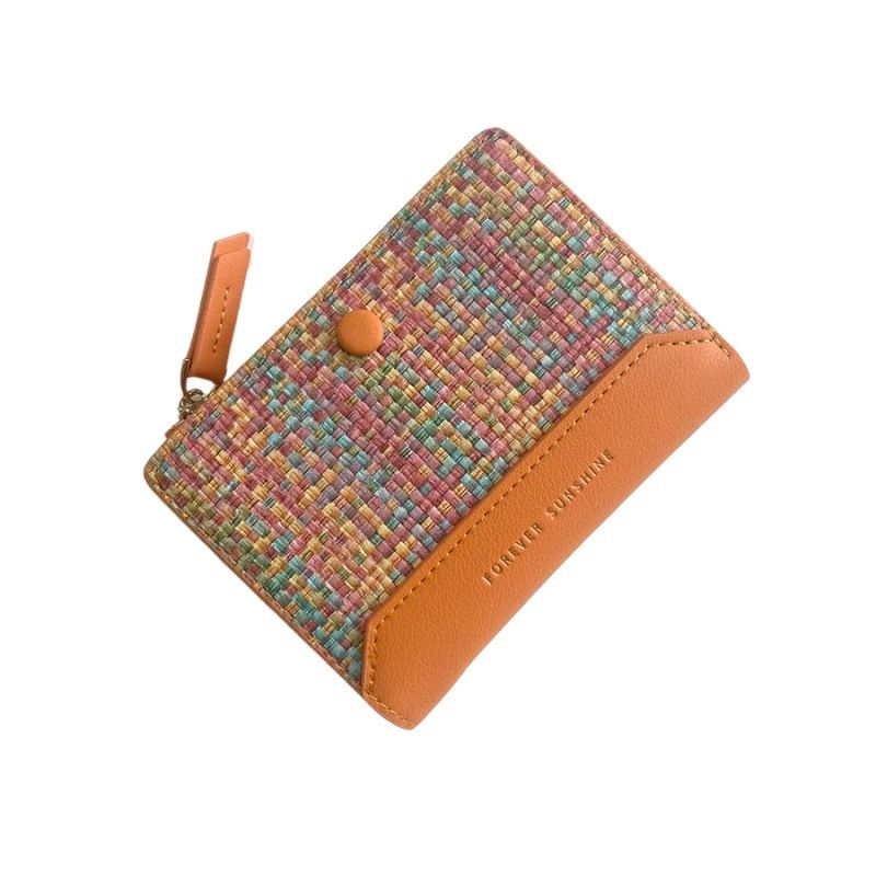 Coin Purses & Holders New Small Wallet Women's Short Woven Hot Selling Ladies Card Holder Two Fold Zipper Coin Purse Wallet_voghion.com