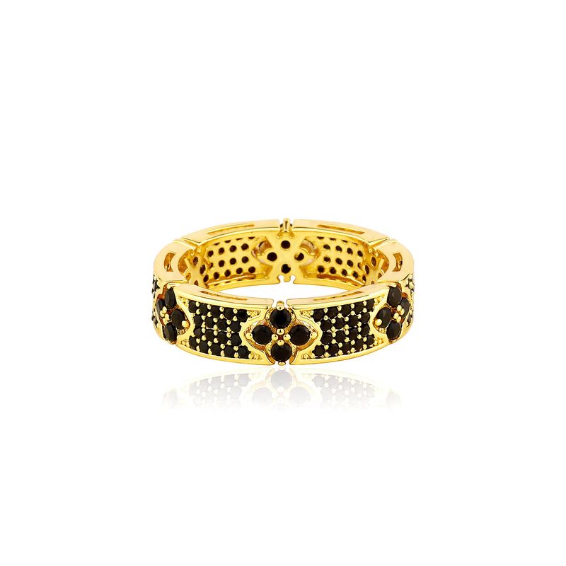 Anelli Hip Hop Anello in rame micro intarsiato con zircone rosa, quadrifoglio, personalità, anello da uomo in zirconio nero_voghion.com