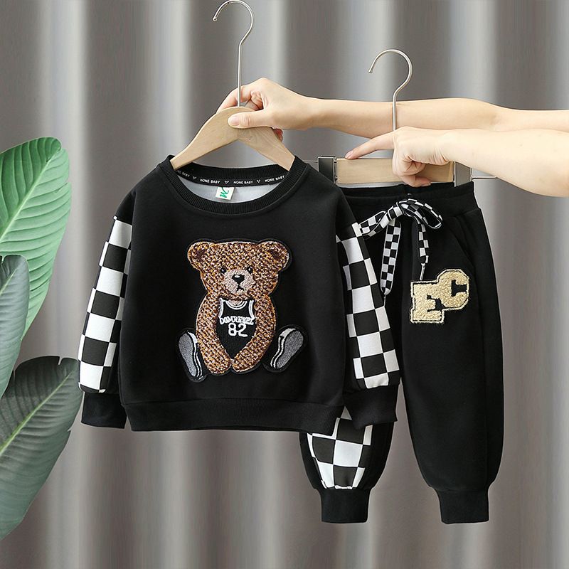 [LittleExplorer] Boys' Bear Hoodie Set - Cozy Two-Piece | Spring/Autumn_voghion.com
