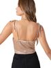 Women's lace-up drape front Dalmatian jacquard satin halter top_voghion.com