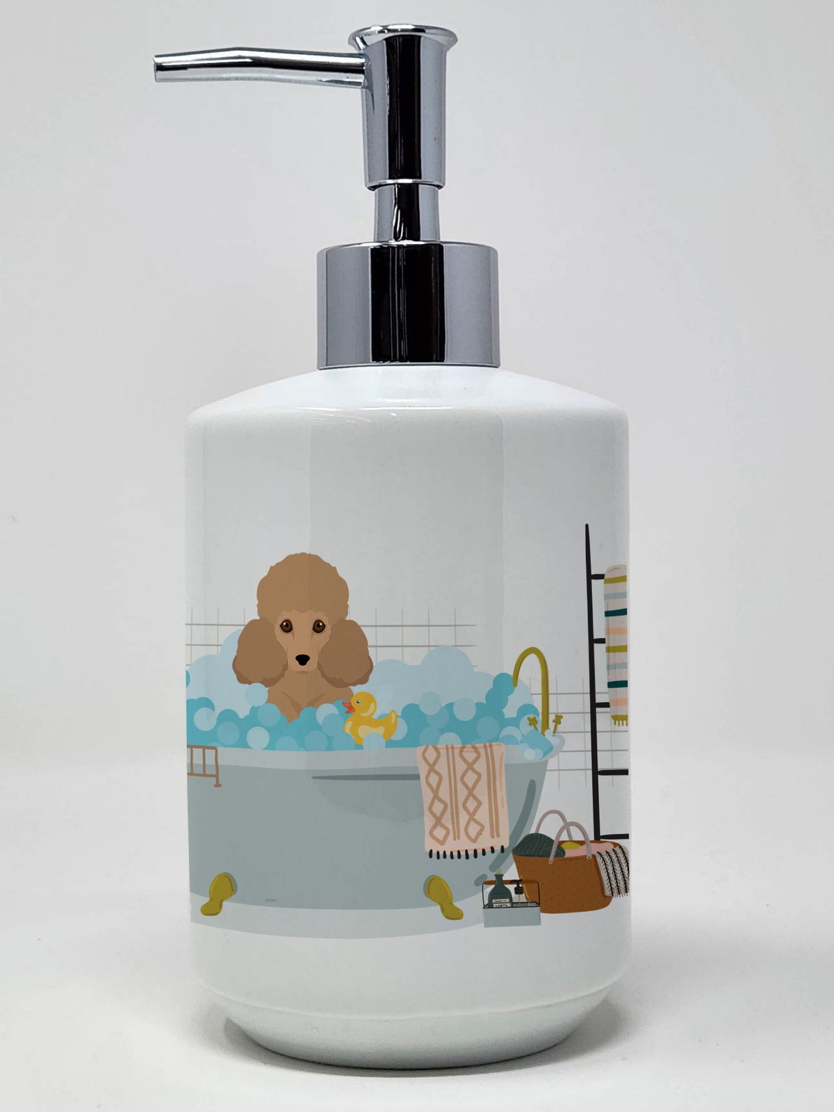 Toy Apricot Poodle Ceramic Soap Dispenser Hand Soap Dispenser Pump Bottles for Bathroom Kitchen, Empty Refillable Liquid Soap Container_voghion.com