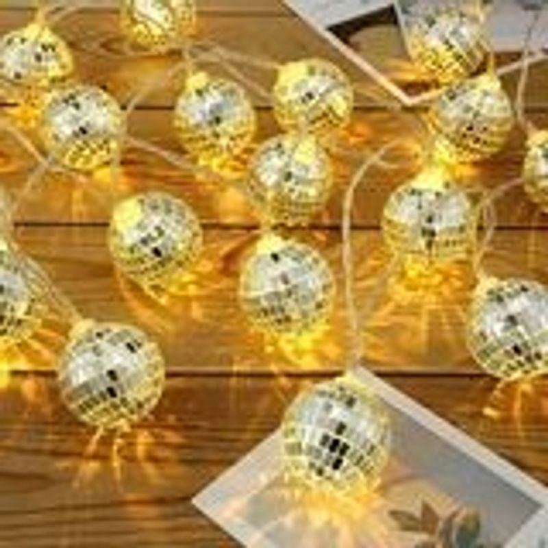 Mirror Ball Light String Led Disco Ball Colored Light Flashing Light String Glass Christmas Decoration Light European And American String Light_voghion.com