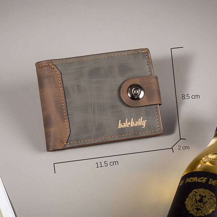 Men's Short Wallet With Magnetic Clasp, Single Buckle, Loose Leaf Platform, Horizontal Zipper Card Holder_voghion.com