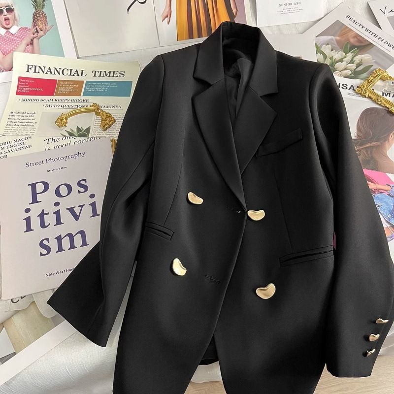 New All-match Fashionable And Elegant Gray Small Suit For Women Loose Trendy British Style Medium And Long Style High-end_voghion.com