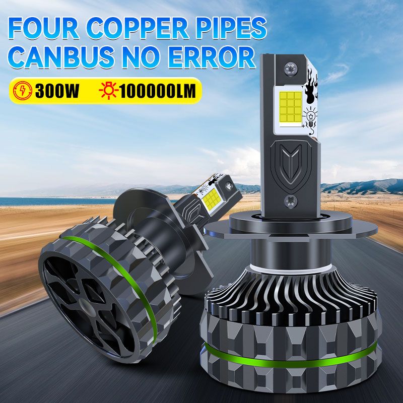 Fari a LED Carshark H1 H4 H7 Canbus 300W 100000Lm 4 Tubi in Rame H8 H9 H11 9005 9006 9012 Lampadine per Auto HB3 HB4 Hir2_voghion.com